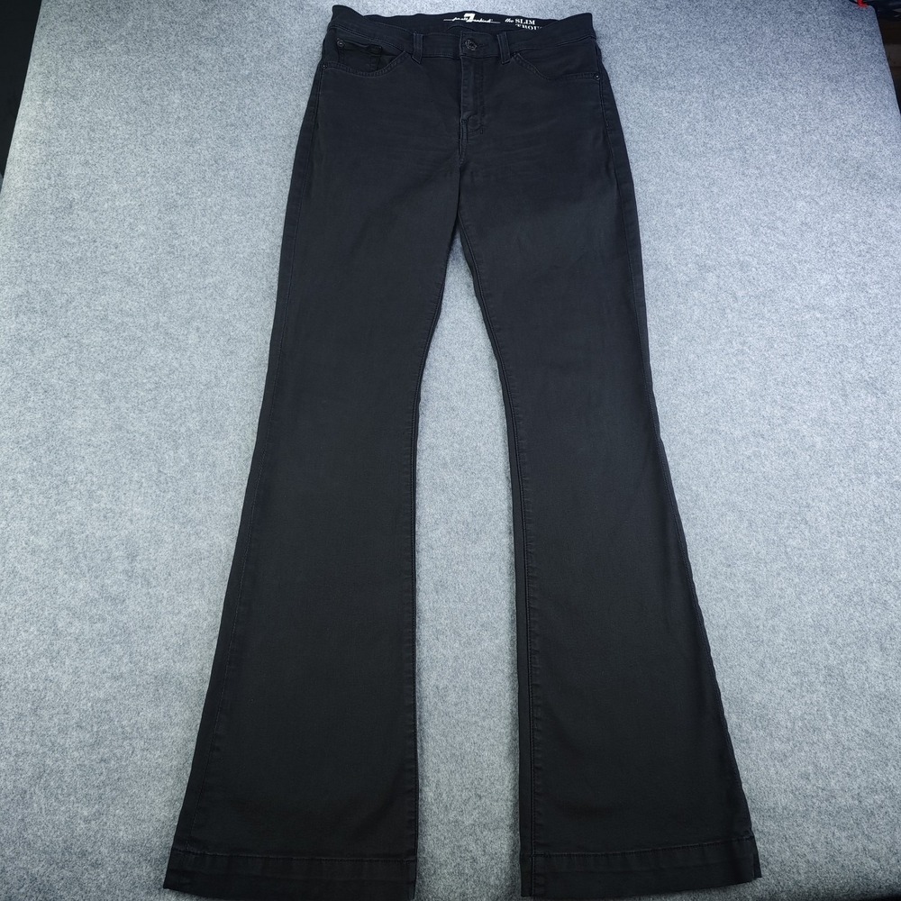 7 For All Mankind Slim Trouser Jeans Women's 29 Black Flare Stretch Denim 30x33